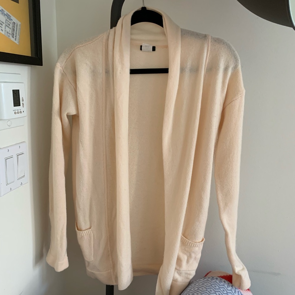 Jcrew light pink shawl neck open cardigan.